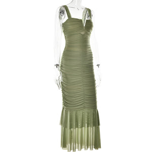 Spring and summer sling stitching dress tight pleated fishtail dress - Negative Apparel
