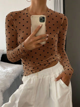 Polka Dot Round Neck Crop Top