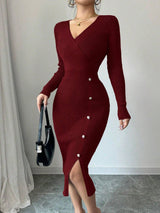 Button Front Knit Maxi Dress
