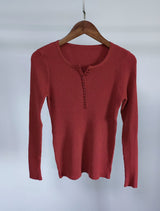 Stretch Ribbed V Neck Knit Top