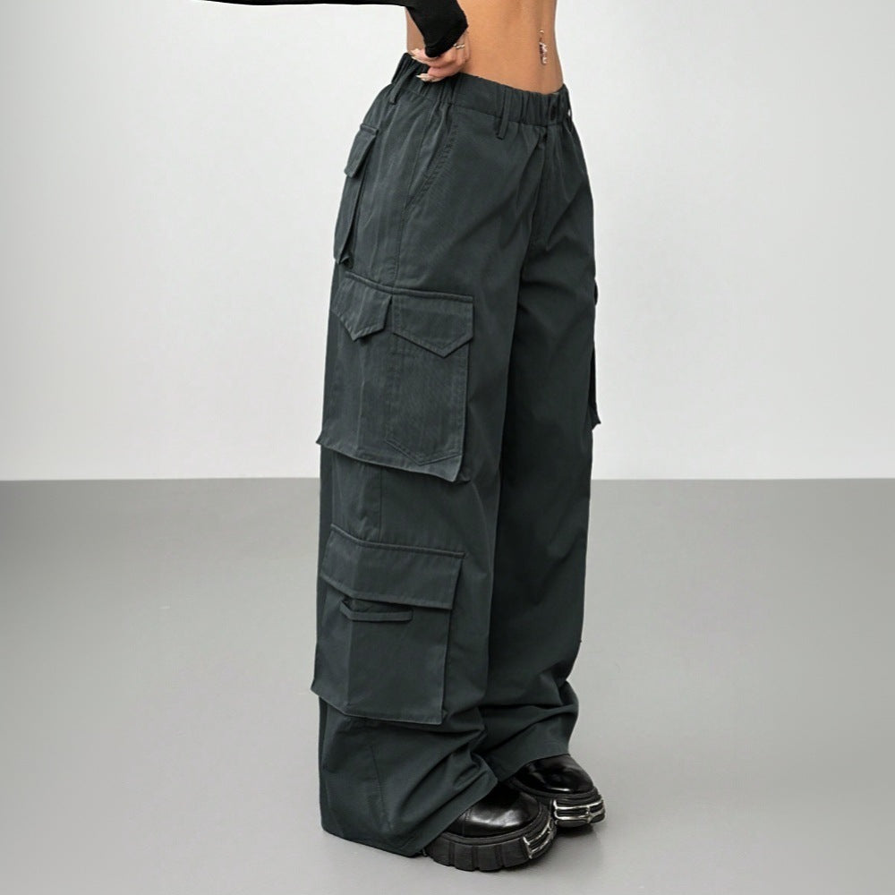 Elastic Waist Wide Leg Cargo Trousers