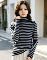 Velvet Touch Striped Mock Neck Top