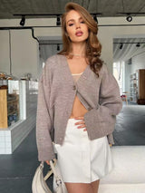Refined V-Neck | Loose Knitted Cardigan Jacket Acrylic Blend