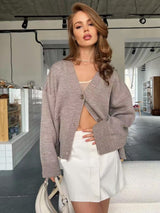 Refined V-Neck | Loose Knitted Cardigan Jacket Acrylic Blend FD
