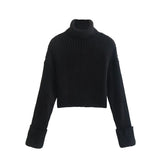 Women’s Cropped High Neck Cotton Sweater – Street Hipster Punk Style