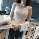 Knitted suspender ice silk small vest women's summer inner with black and white outer bottoming shirt square neck slim top trendy wholesale
