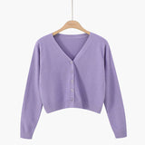 Fluffy Knit Cropped V Neck Cardigan