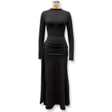 Turtleneck Pleated Bodycon Maxi Dress