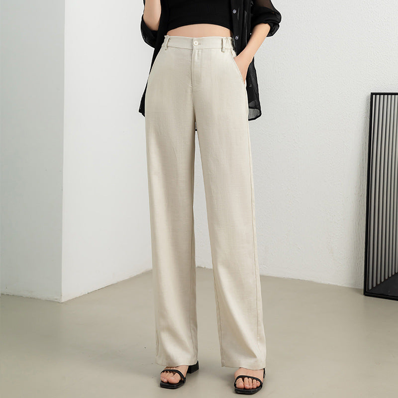 Breathable linen wide-leg pants women's summer casual small narrow straight-leg pants 2024 new drape Tencel pants