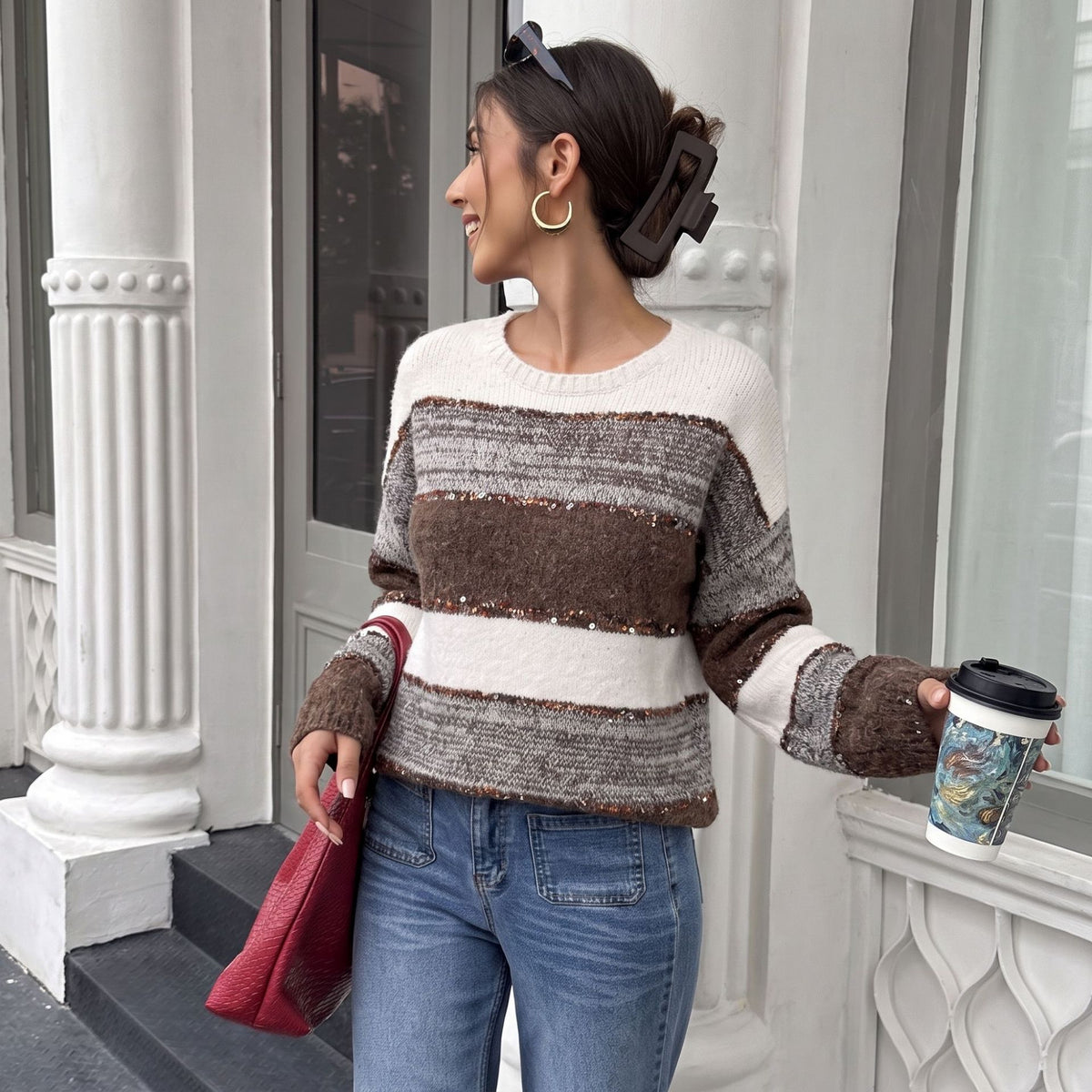 Mohair Striped Pullover Sweater