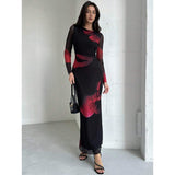 Printed Mesh Lined Maxi Dress