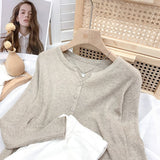 Autumn and winter new V-neck knitted sweater women's thin long-sleeved solid color short outer slim-fit sweater cardigan jacket top