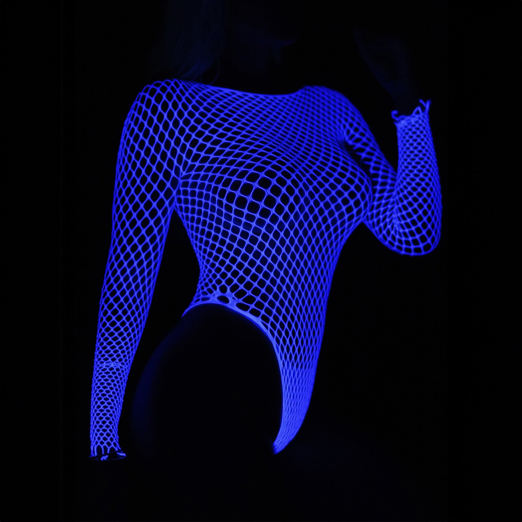 Women’s Luminous Blue Mesh Outfit – Summer 2025, Cute Girl & Prom Queen Style, Tights & Belly Pocket Set