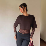 Lace Panel Long Sleeve Top