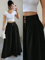 Pleated Button Wide Leg Trousers