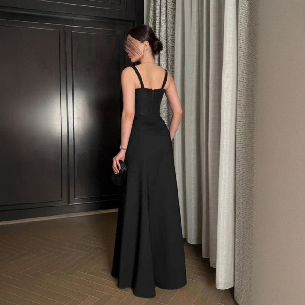 Lace Panel Square Neck Gown