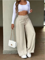 Drawstring Wide Leg Floor Length Trousers