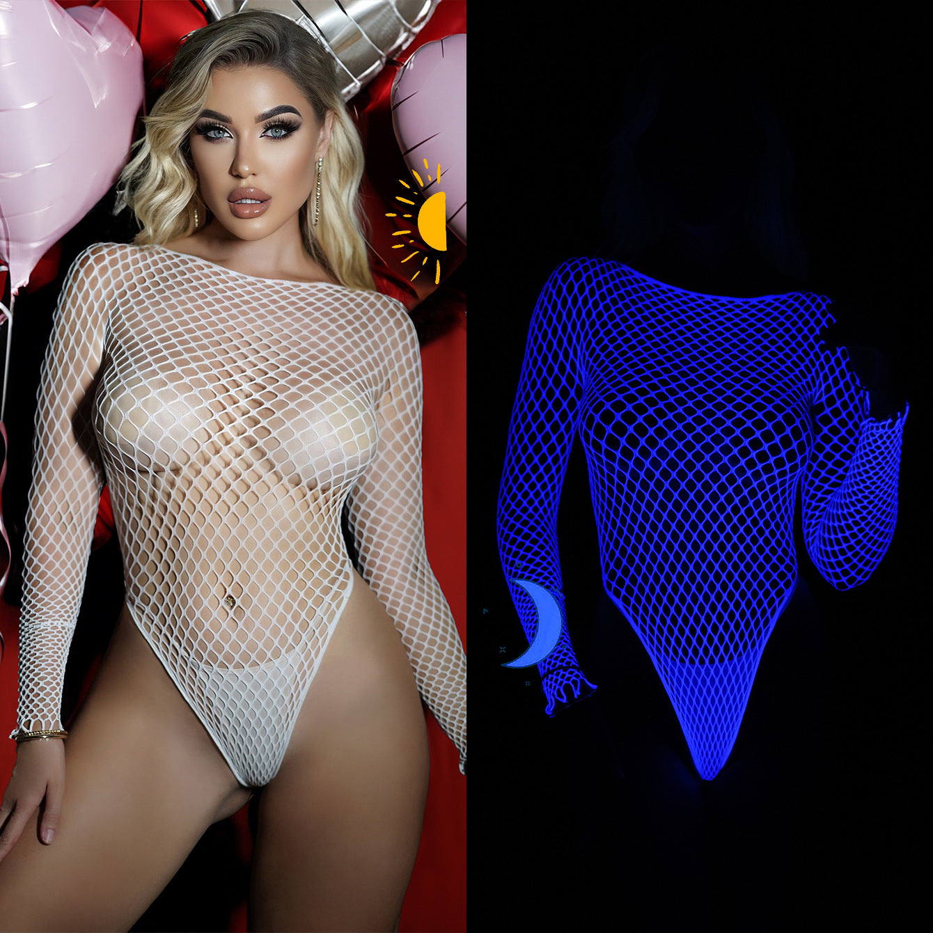 Women’s Luminous Blue Mesh Outfit – Summer 2025, Cute Girl & Prom Queen Style, Tights & Belly Pocket Set