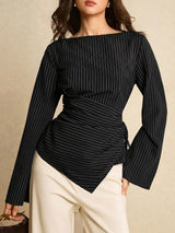 Striped Drawstring Waist Longline Top