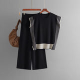 Striped Panel Top and Wide Leg Trouser Set