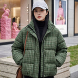 Checked High Neck Padded Winter Jacket