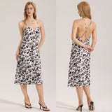 The Wild Temptation | Leopard Print V-Neck Backless Satin Maxi Slip Sleep Dress