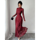 Lace Mock Neck Long Sleeve Maxi Dress