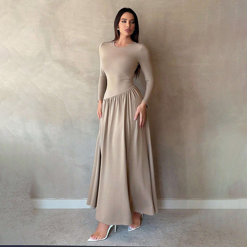 Pleated Knit A-Line Maxi Dress