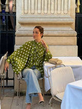 Polka Dot Chiffon Lantern Sleeve Blouse