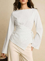 Striped Drawstring Waist Longline Top