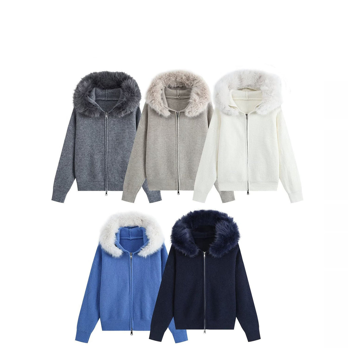 Waffle Knit Hooded Zip Cardigan