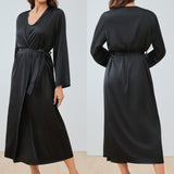 The Satin Elegance | Solid Color Long-Sleeve Slip Dress & Robe Two-Piece Set