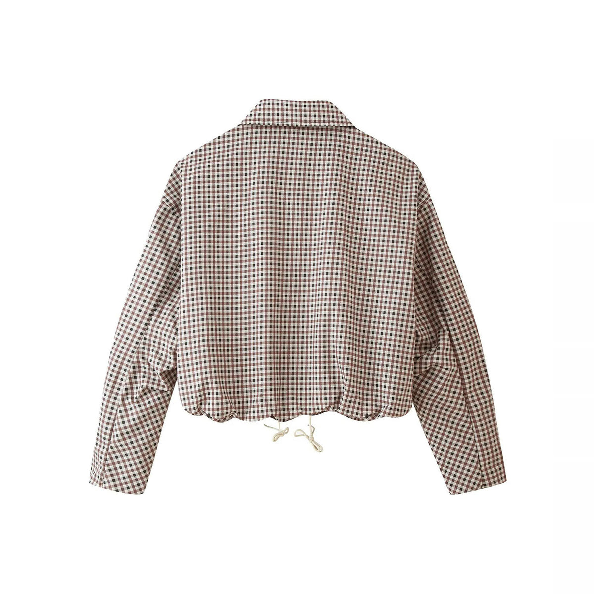 Plaid Funnel Neck Short Coat