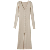 V-Neck Split Hem Knit Dress