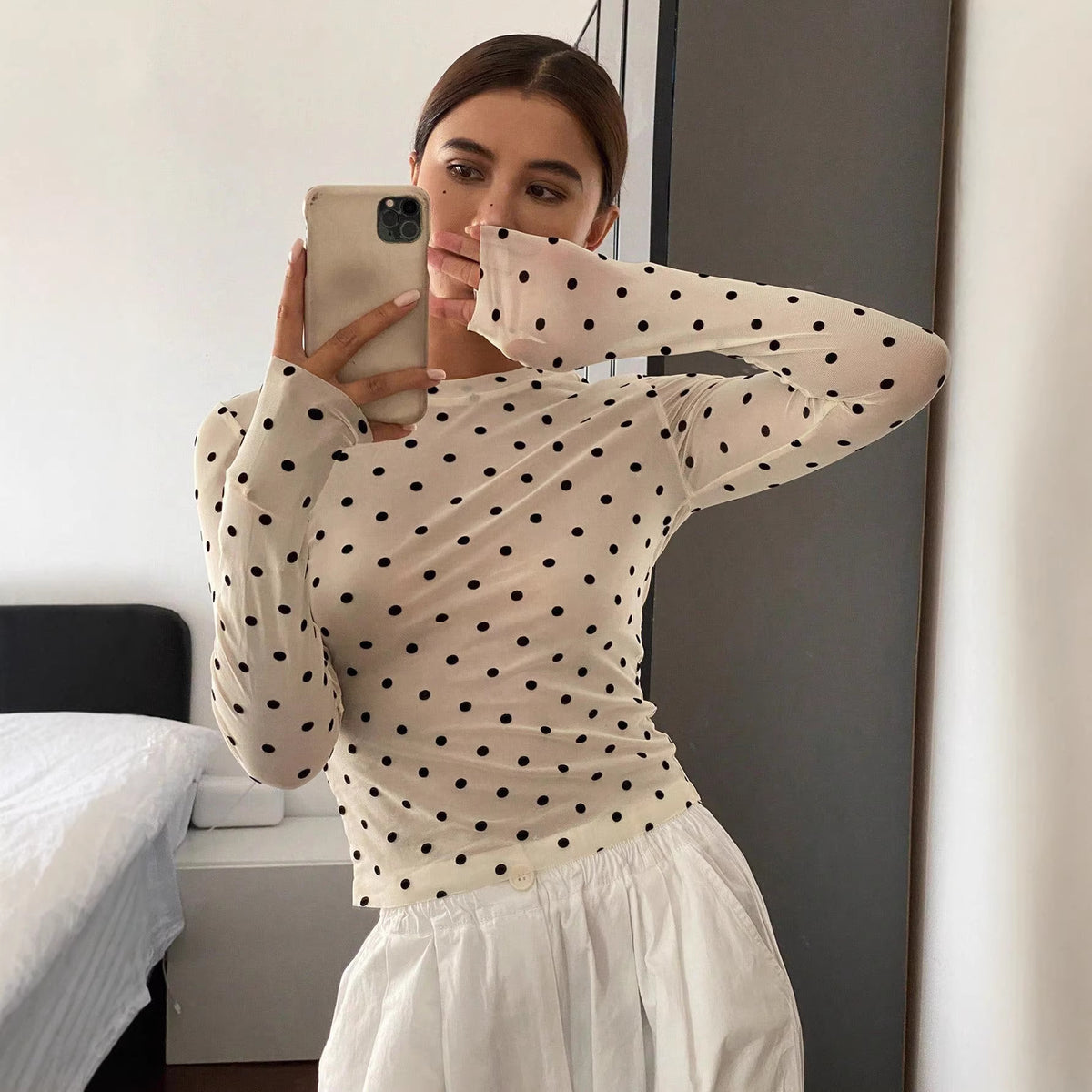Polka Dot Round Neck Crop Top