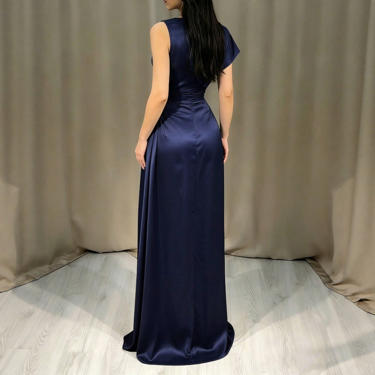 Satin Ruched Waist Sleeveless Maxi Dress