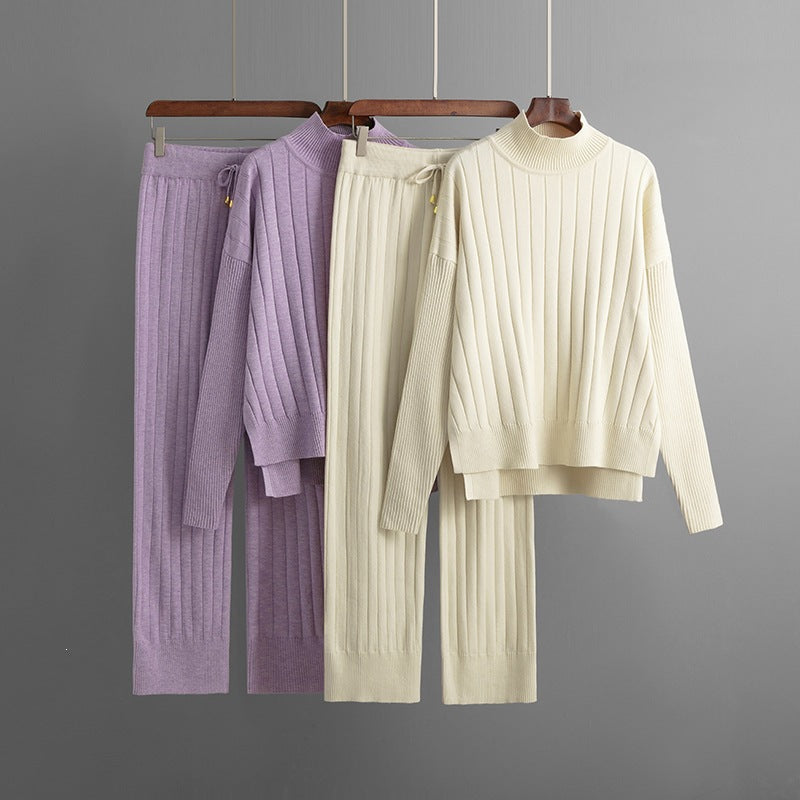 Ribbed Mock Neck Lace Up Knit Set