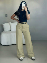 Draped High Waist Wide Leg Trousers