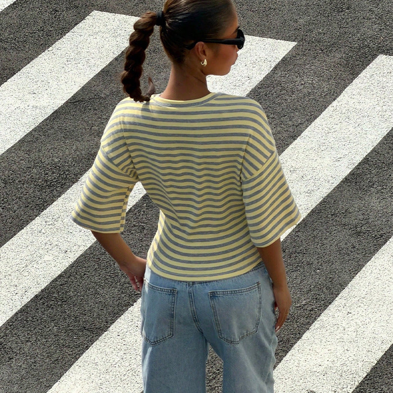 Striped Round Neck Waist Top