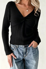 Ribbed V-Neck Knit Top