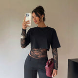 Lace Panel Long Sleeve Top