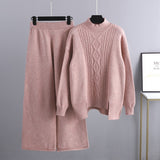 Thick Turtleneck Knit and Wide Leg Set