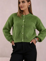 Faux Mink Pearl Button Cardigan