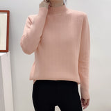 One-piece fleece fleece thickened slim-fit sweater women's autumn and winter mid-neck semi-turtleneck knitted bottoming shirt mink thermal top