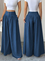 Pleated Button Wide Leg Trousers