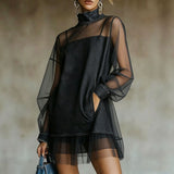 Denim Panel A-Line Mini Dress