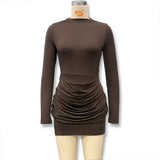Pleated Long Sleeve Mini Dress