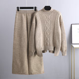 Thick Turtleneck Knit and Wide Leg Set