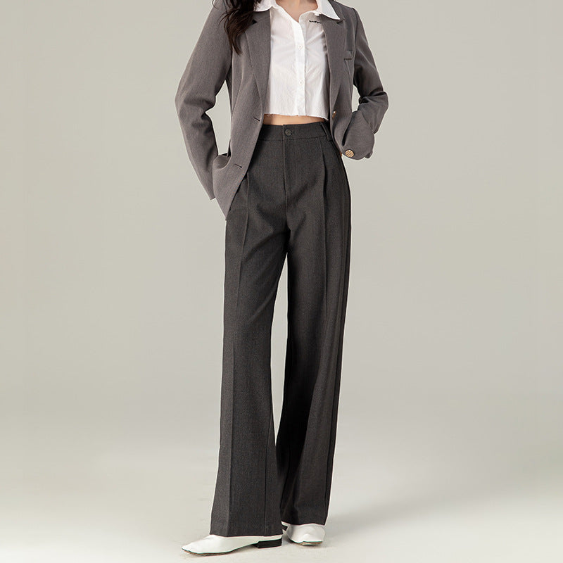 Gray Tencel wool narrow version suit pants 2024 autumn and winter drape loose professional thin wide-leg pants women