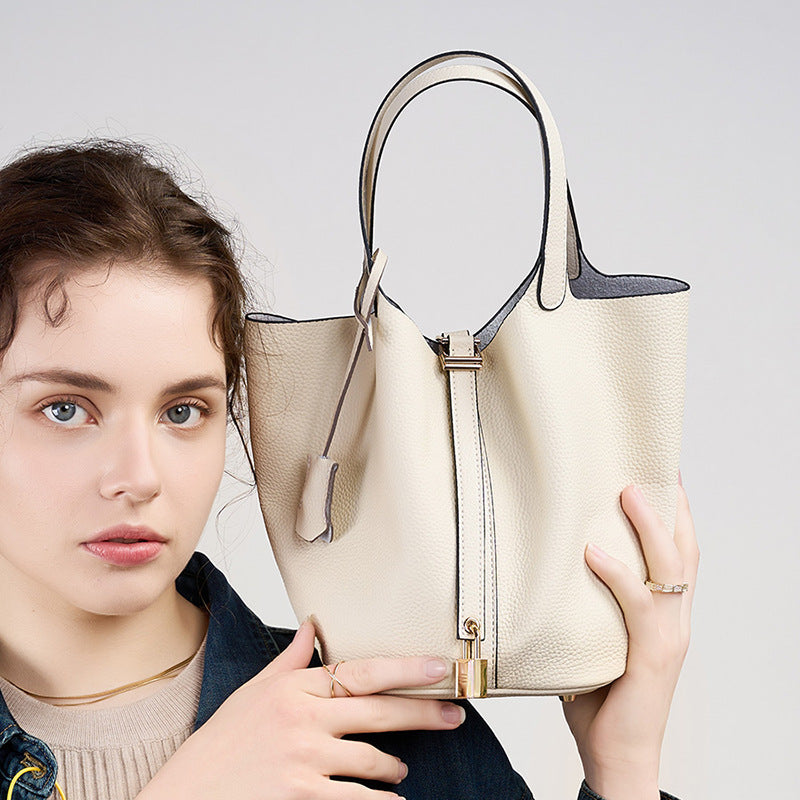 Leather Basket Bucket Bag